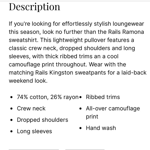 Rails Ramona Camouflage Sweatshirt size medium - Picture 4 of 7